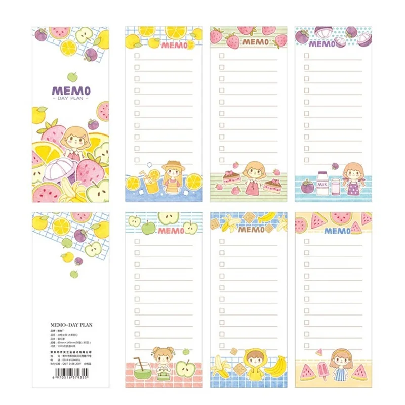 JUKUAI 2 Pcs Cute Girl Day Planner Organizer Fruit Rabbit Dayly Agenda To Do List Memo Note Book Stationery School Supplies 8265