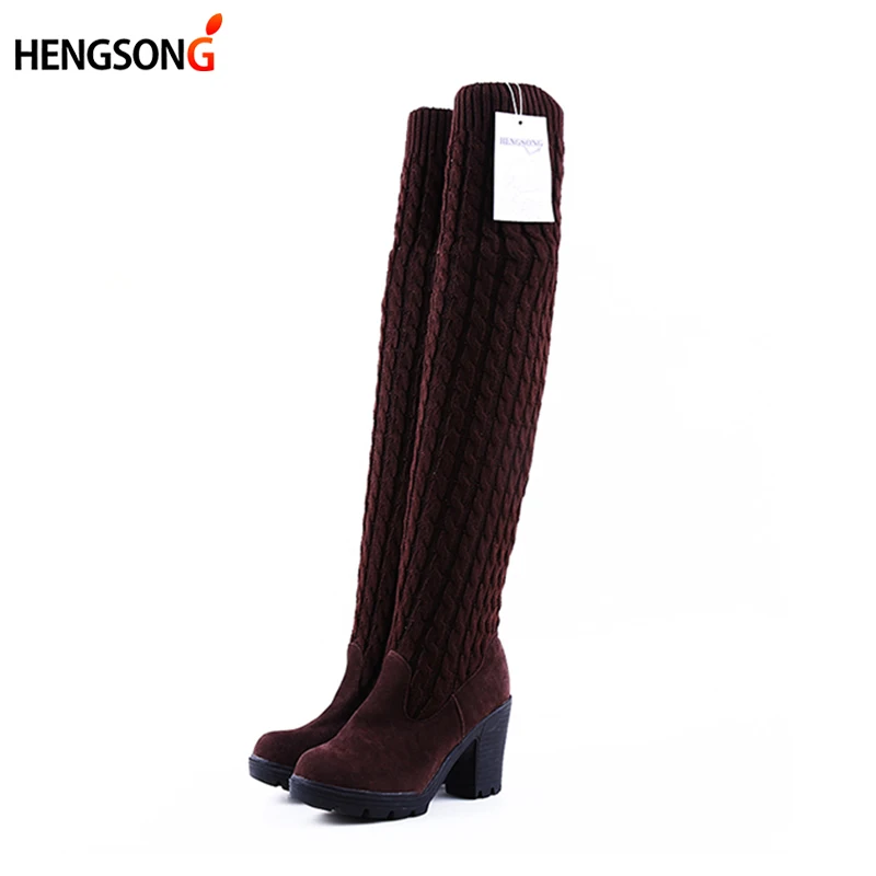 

Fashion Women Boots Knee High Elastic Slim Autumn Winter Warm Long Thigh High Knitted Boots Woman Shoes OR935432