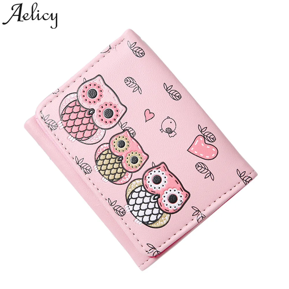 Aelicy,, Хит, Модный женский кошелек, для девушек, сова, короткий кошелек, простой, Ретро стиль, с принтом, кошелек, портмоне, с отделением для карт - Цвет: Pink