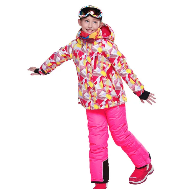 Best price at $103 Cheap free shipping New Arrival pink waterproof Outdoor Thicken Ski Suit Set Twinset Wadded Children girl winter snow set aTST0225
