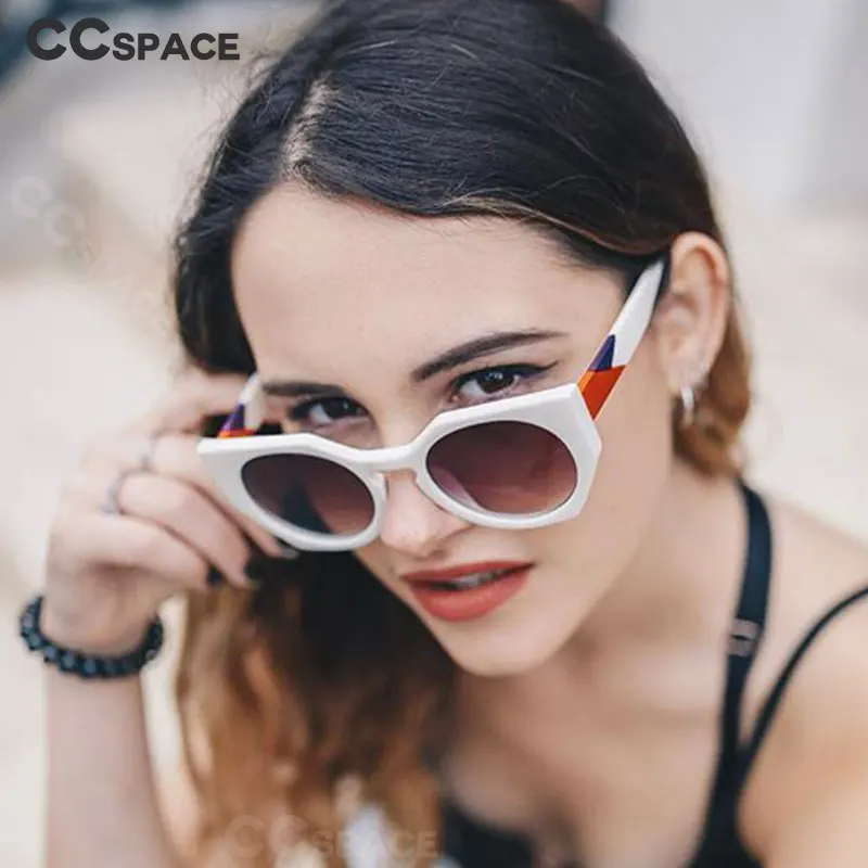 46016 Круглые Солнцезащитные очки "кошачий глаз", белый чай, для женщин, CCSPACE, Брендовые очки, дизайнерские, модные, мужские, женские, оттенки