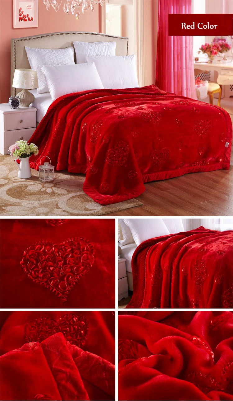 Wedding Decorative Home Textile Embroidery Blanket Winter Thick Fluffy Fat Comforter Mink Winter Soft Warm Blankets On The Bed