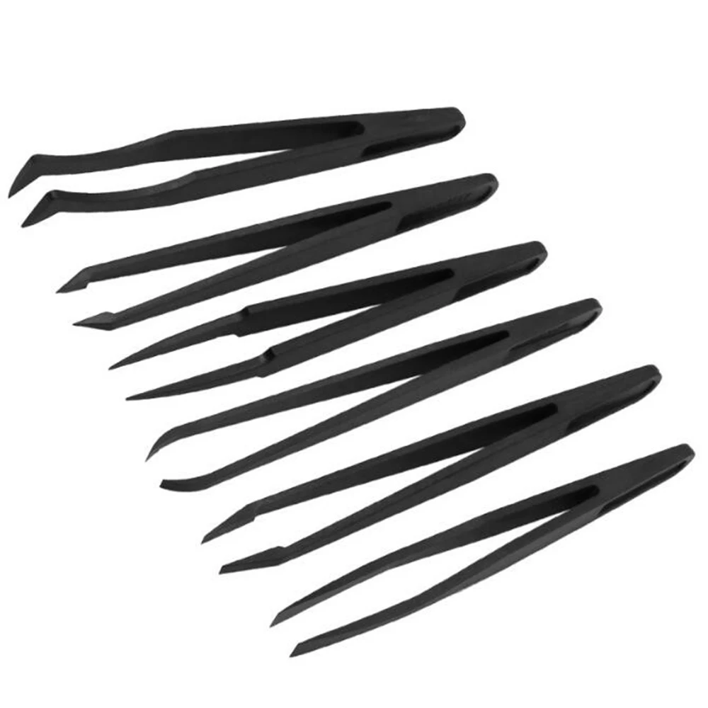 

6pcs Anti-static Carbon Fiber Tweezers Kit Plastic Forceps Tweezers PCB Repair Tools Straight Bend Curved Electronic Tweezers