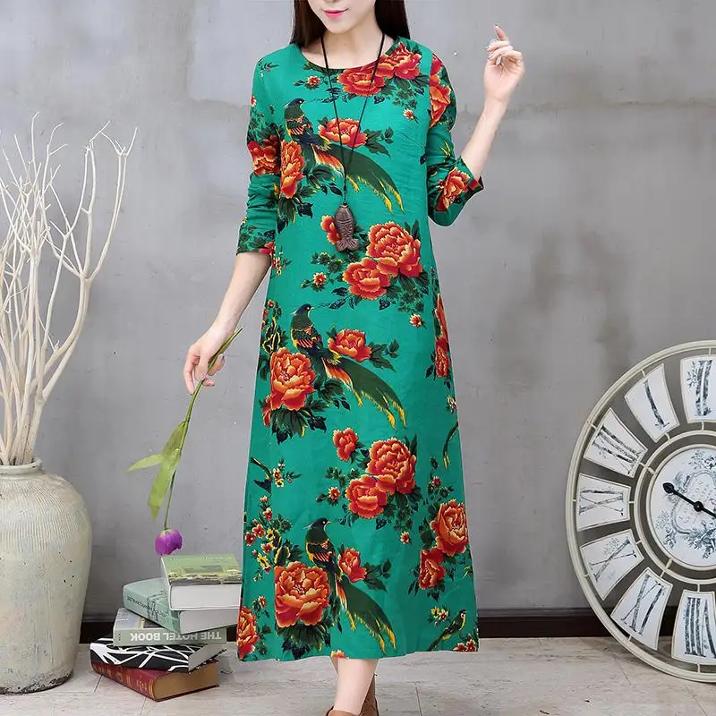 Women Fashion Mexican Cotton Linen Maxi Dresses Vintage Gypsy Print Women Fashion Mexican Cotton Linen Maxi Dresses Vintage Gypsy Print Casual Loose Long Dress Party Vestidos Femininos In From S Clothing