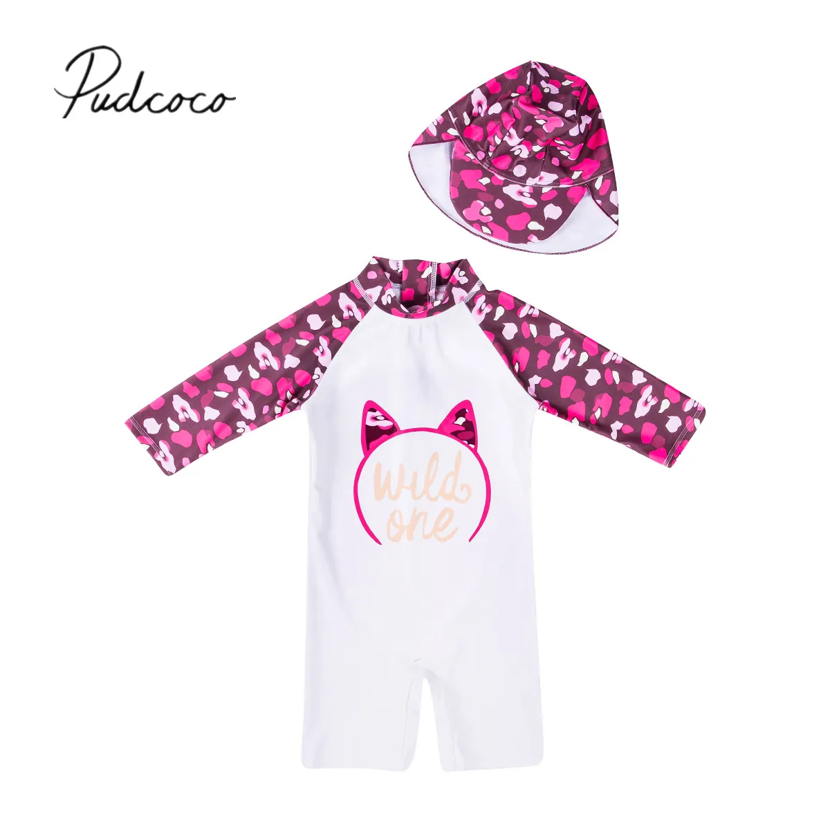 

2019 Summer Swimsuit 1-6T Infant Kids Baby Girl Ears Wild one Long Sleeve Sun Protect Swimsuits Camo Bathing Suits Tankini
