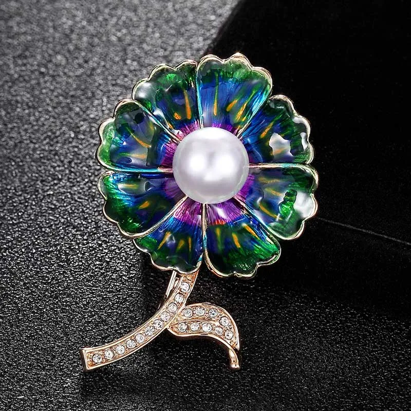 Luxury Brand Blue Enamel Flower brooch jewelry for wedding bridal