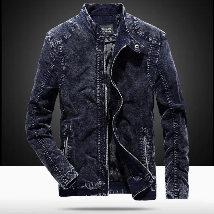 Мужская куртка Новое поступление джинсовая куртка мужская теплая плюс бархат Тонкий ретро мотоциклетная одежда Повседневная куртка сплошная мужская верхняя одежда - Цвет: 9860 Dark Blue