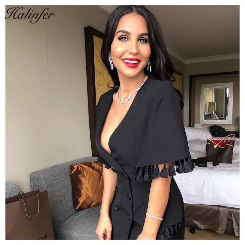 

Halinfer 2019 new summer women set sexy bodycon V-Neck Tasse Suit dress formal homecoming party coat dress vestidos