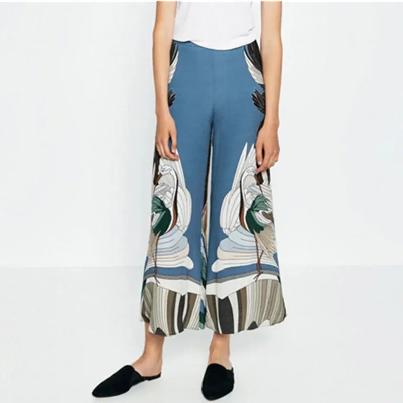 2018 Floral Casual Wide Leg Long Harem Pants High Waist