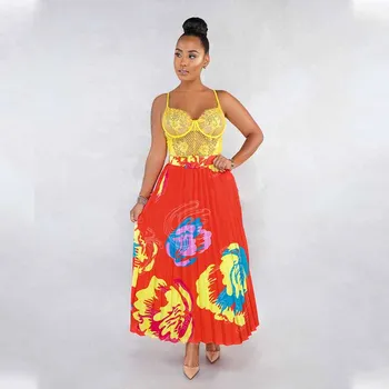 

2019 Summer Women Pleated Skirt Big Size A-Line Printed Skirt Boho Ladies Long Skirt