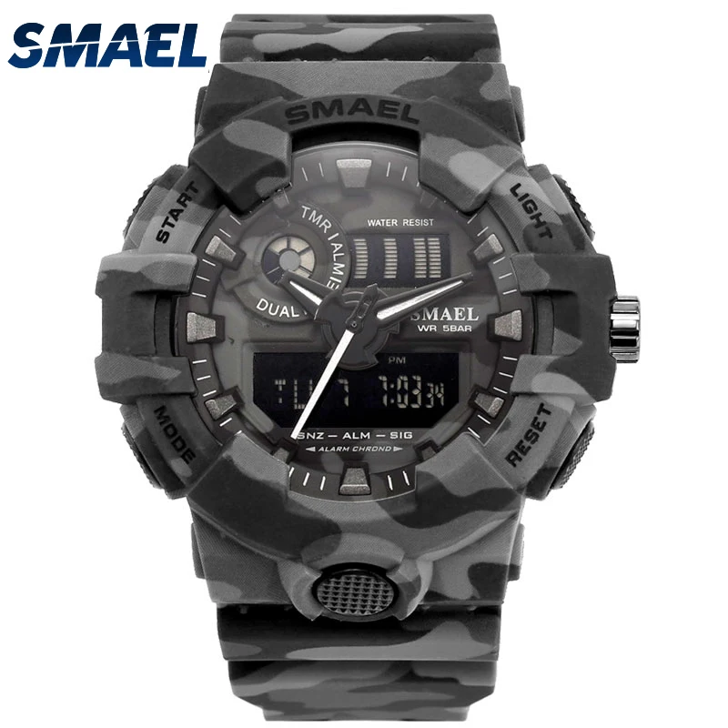 

SMAEL Camouflage Military Watch Sport Watches LED Clock Wristwatch Auto Date Alarm Mens Army Clock Waterproof 8001