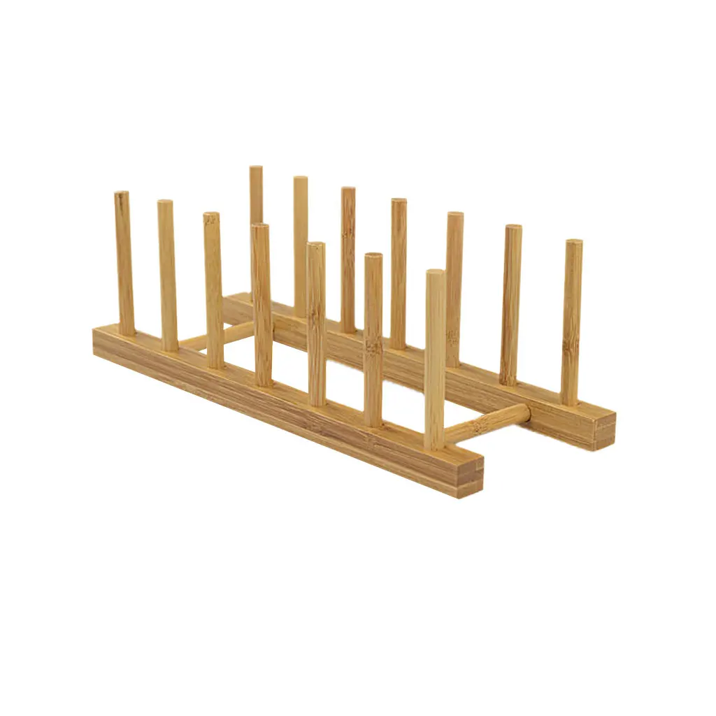 1 Piece Eco Friendly Bamboo Wood Plates/Pots/Pans/Cups Dish Drying Rack Drainer Storage Organizer - 6 Grids Wooden Color