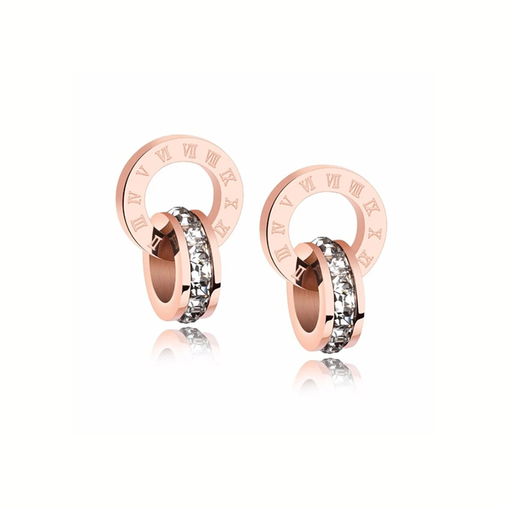 ZooMango мозаика CZ Кристалл подвеска с двумя кругами ожерелье и серьги гвоздики из нержавеющей стали Свадебные Ювелирные наборы для женщин ZSE002 - Окраска металла: Rose Gold Earrings