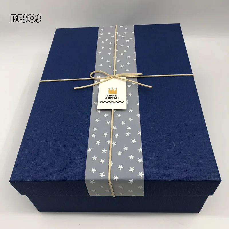 

Large Size High Grade Business Festival Blue Leather cord Bowknot With I Have A Dream Gift Packing Box B021B
