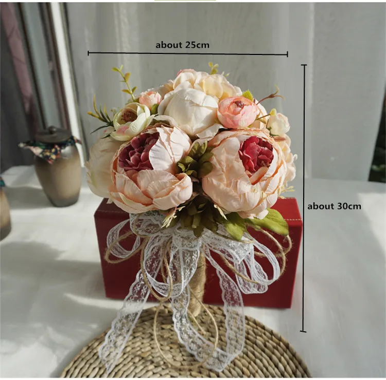 Flone European Artificial Peony Berry Flower Bouquet Bride Holding Flowers Fake Silk Flowers Home Party Decor Flower Arrangement (2)