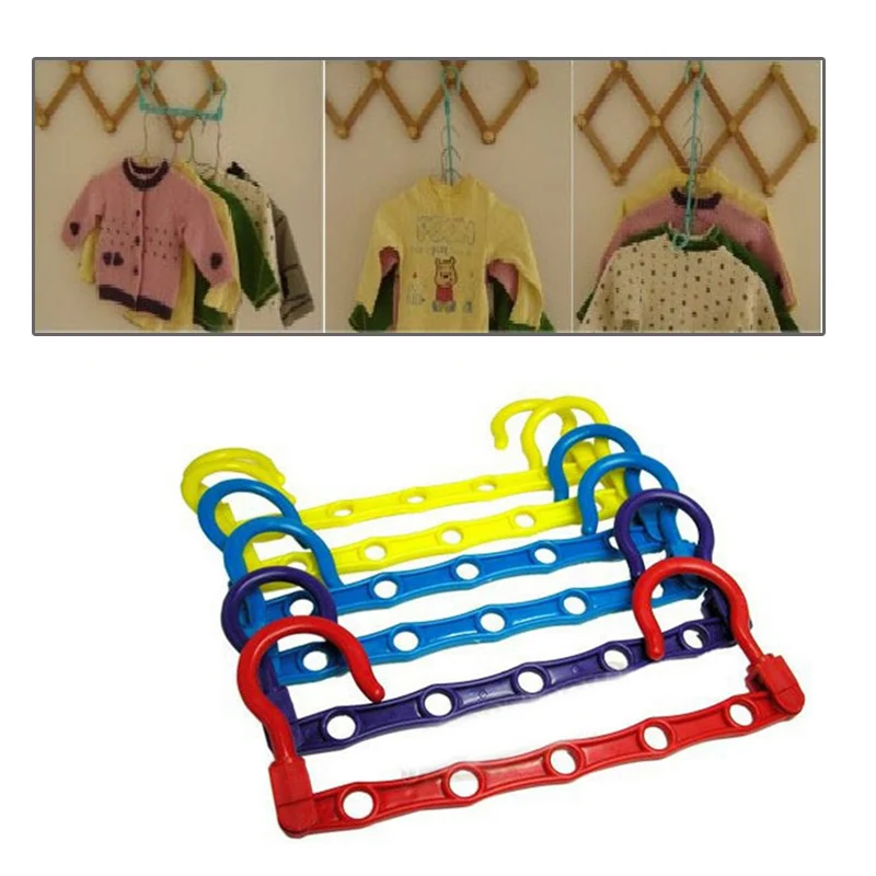 

IVYSHION Multi-functional Magic Hanger Wall Hooks Plastic Five Hole Non Slip Magic Clothes Hanger Rack Space Save Laundry Rack