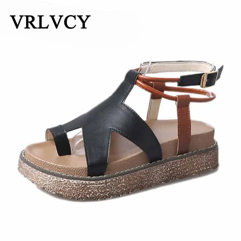 New summer fashion sandals 2018 leather ladies wild sandals open toe low heel shoes casual