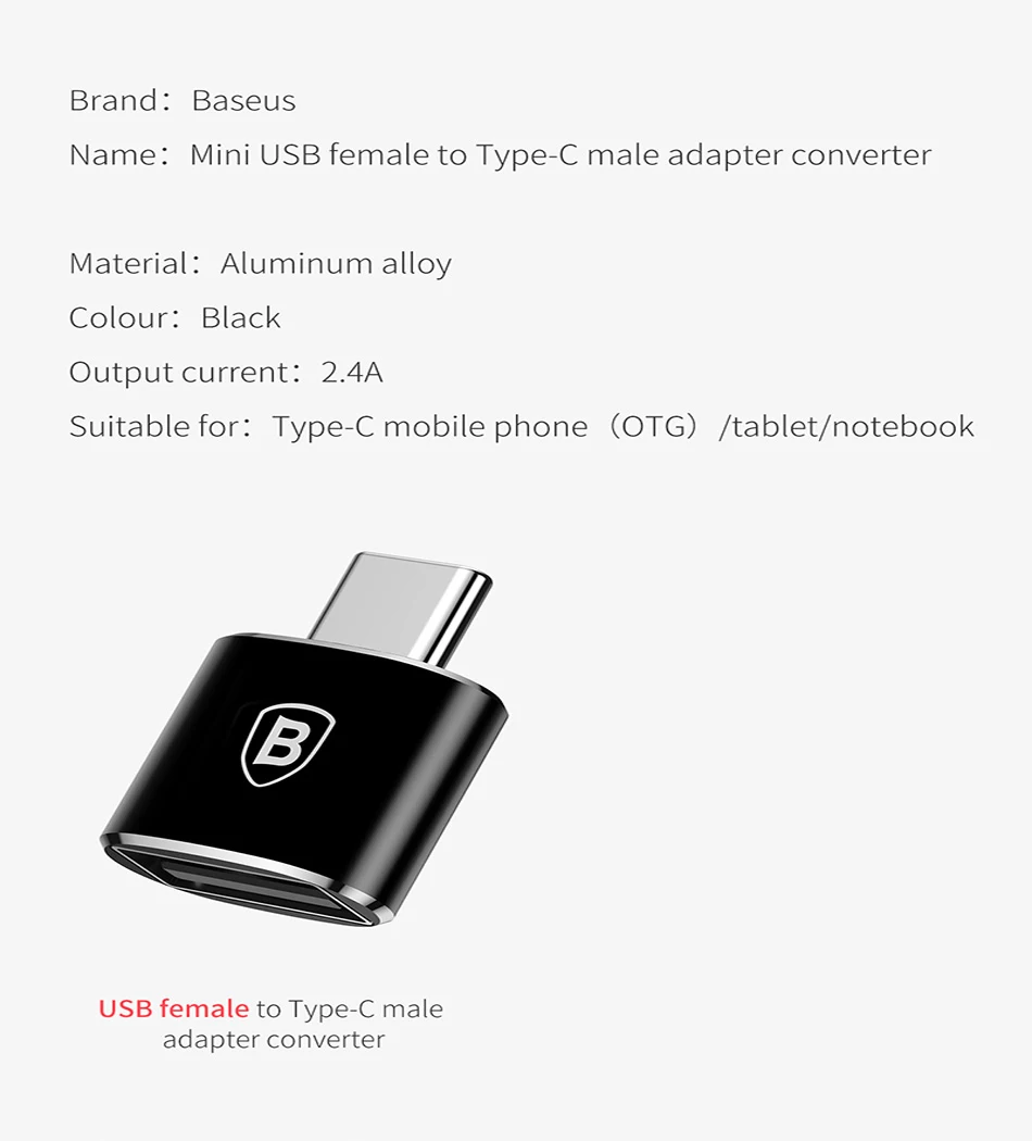 Baseus USB Женский к type C Мужской OTG адаптер usb tipo c для samsung galaxy S9 xiaomi otg usb конвертер