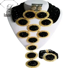 Splendid Black Crystal Costume African Beads Jewelry Set Nigerian Traditional Wedding Bridal Jewelry Sets ABF404 faux crystal wedding jewelry set