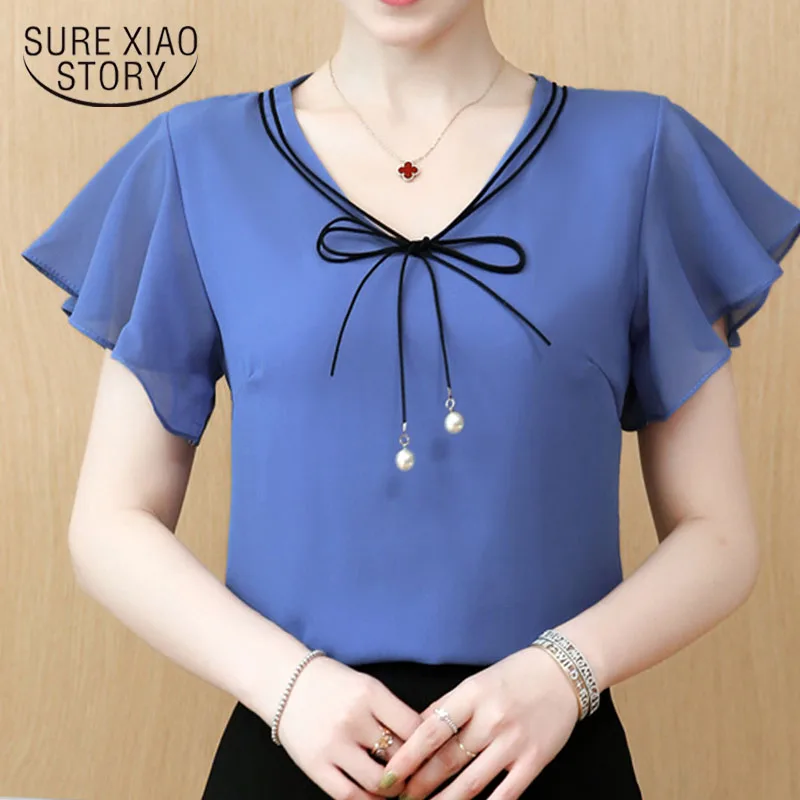 Корейская модная одежда рубашки плюс шифоновая размер блузка полусплошные женские блузки и топы рубашки 3726 50