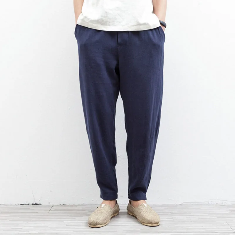 Summer Track Pants Trousers Plus Size Male Fashion Cotton Linen Harem Pants Mens Jogger Pants Casual Pants Japanese Streetwear