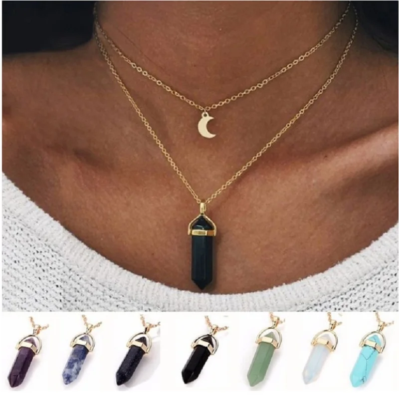 Necklace for Women Accessories Bohemian Jewelry Necklaces Pendants Vintage Natural Stone Bullet Crystal Clavicle Choker New 2019 | Украшения