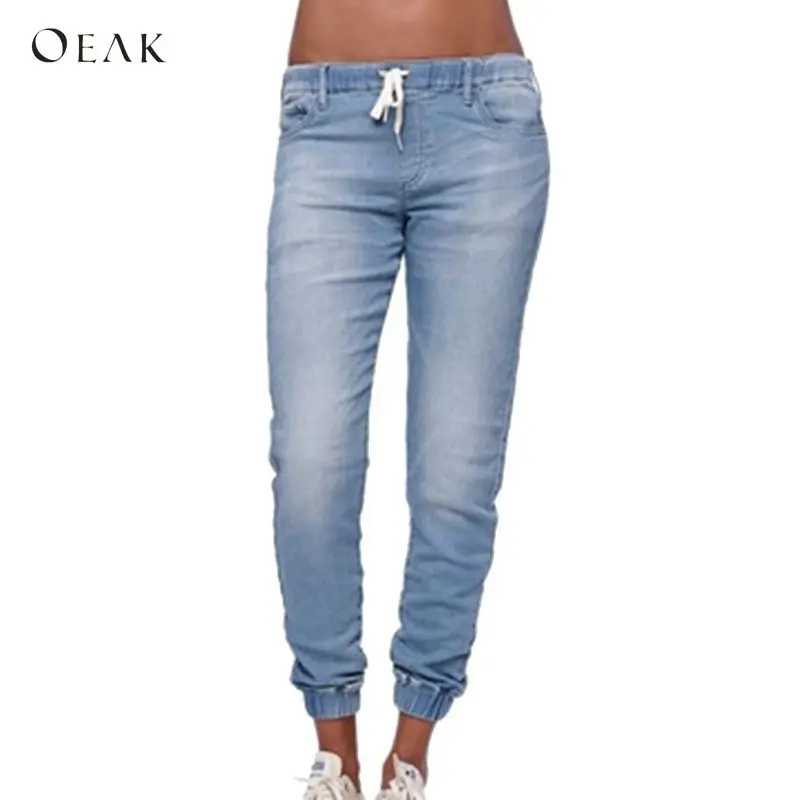 OEAK 2018 New Women Pencil Pants Vintage Elasitic Waist Mom Jeans Female Casual Loose Fit Black Denim Jeans Plus Size Trousers