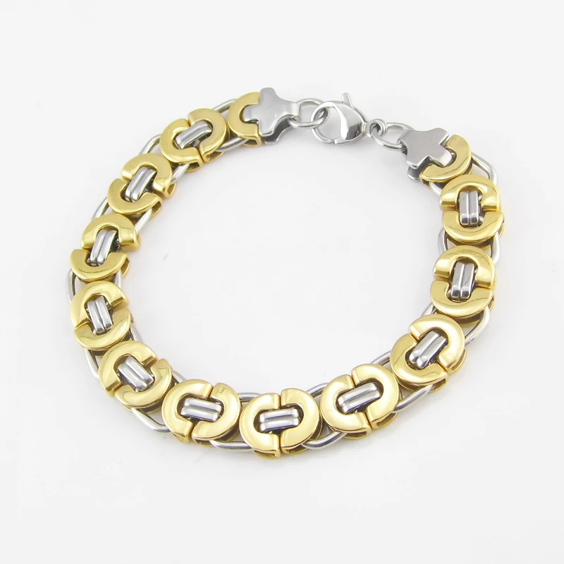 Длина 21,5 см ширина 11 мм Модные мужские ювелирные изделия из нержавеющей стали серебро/золото Византийский браслет