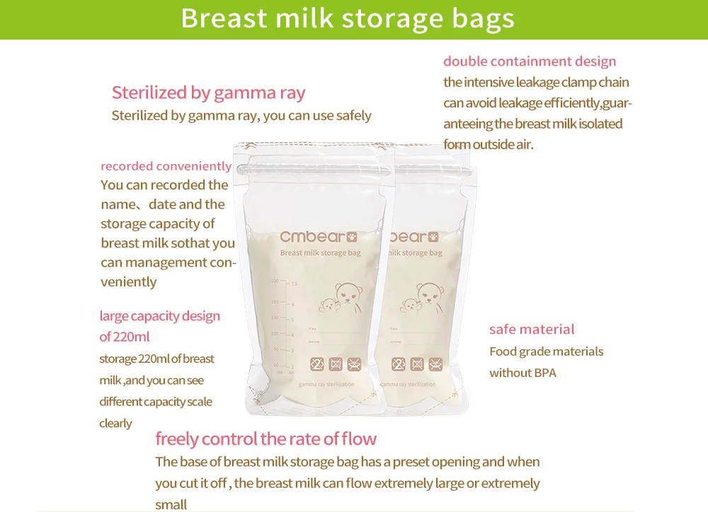 Cmbear 30 шт хранение грудного молока мешок 220 мл BAP бесплатное хранение грудного молока емкость для заморозки практичный и удобный грудное молоко одноразовые