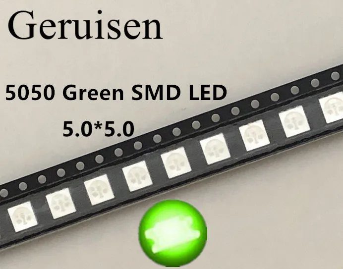 Ультраяркий светодиодный светильник 5050 SMD 3 чипа 9000 МКД 100 шт. светодиоды зеленый