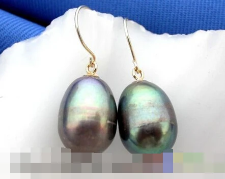 

Hot selling> 1480 rice black peacock FW pearl earring -Bride jewelry free shipping