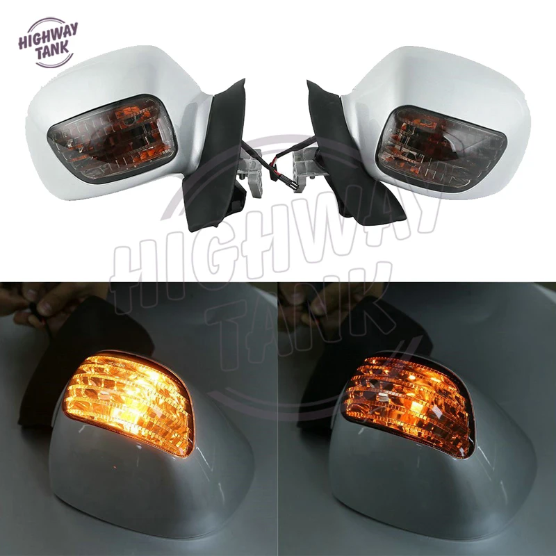 

White Motorcycle Mirror LED turn Light Motor Rear view Mirrors Amber Signal case for Honda Goldwing GL 1800 2001 2002 2003-2011