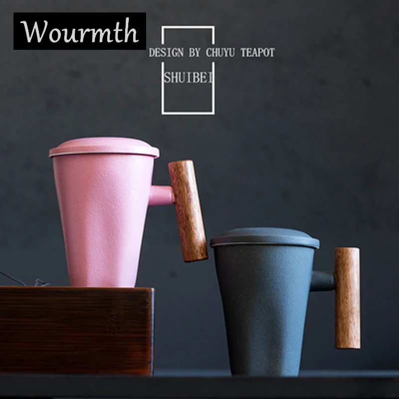 

Large capacity New modern Personal Teacup Porcelain Frosted cup with lid filter 350 ml Ceramic cup frosted office cup G