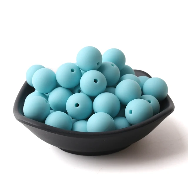 60pcs 12mm Baby Teether Silicone Beads Diy Pacifier Chain Bracelet Bpa Free Chewable Round Silicone Bead Accessories For Newborn Blue