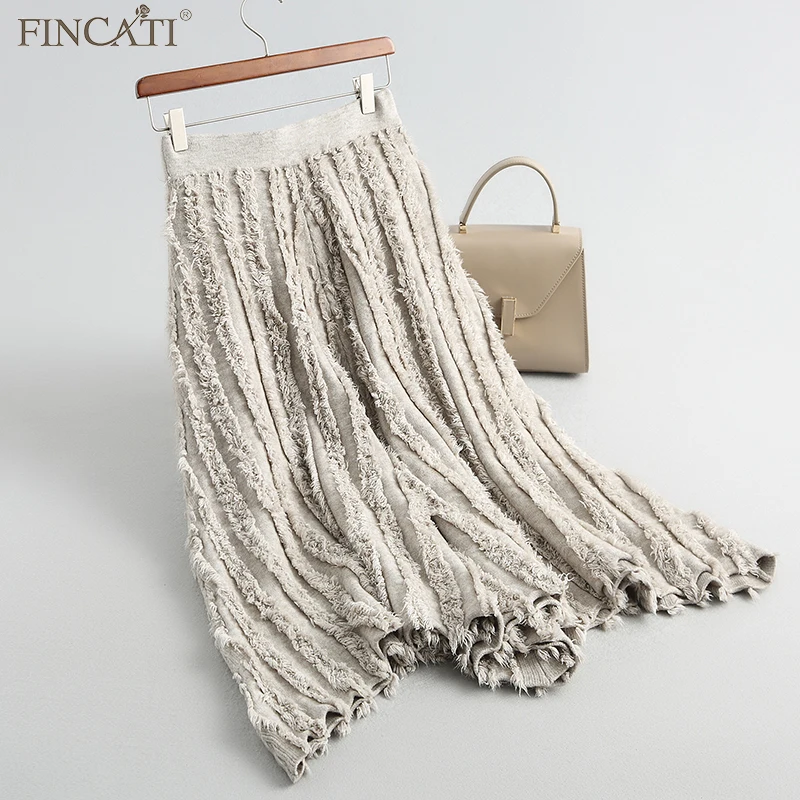 Otoño Mujeres Falda Fincati Irregular Invierno Femme Pluma Larga Hem Estilo Punto De borgoña Grandes Una Línea Tassel Dobladillo caqui Negro gris Srtwdr
