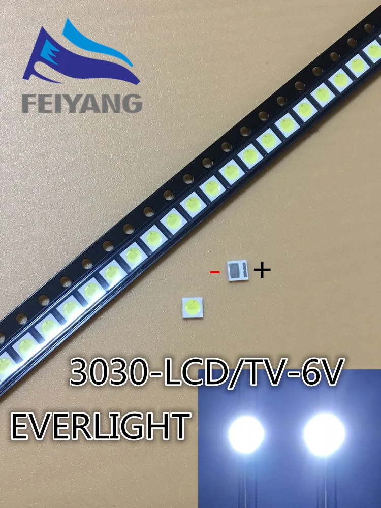 500 шт. EVERLIGHT SMD 3030 светодиодный холодный белый Высокая Мощность 1-2 Вт 6В чип-2