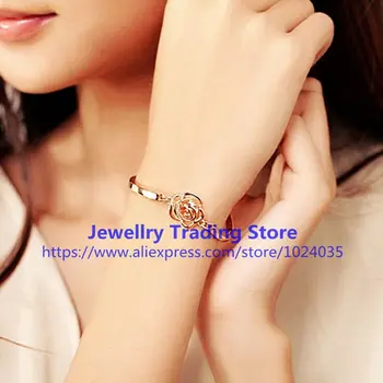 

300pcs/lot Crystal Flower Leaf Charm Bracelets Gold Color Chain Rhinestone Bracelet Bangles Romantic Cute Jewelry For Women Gift