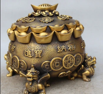 

12" Pure Bronze Wealth Yuanbao Dragon Beast Pixiu Kylin Unicorn Incense Burner