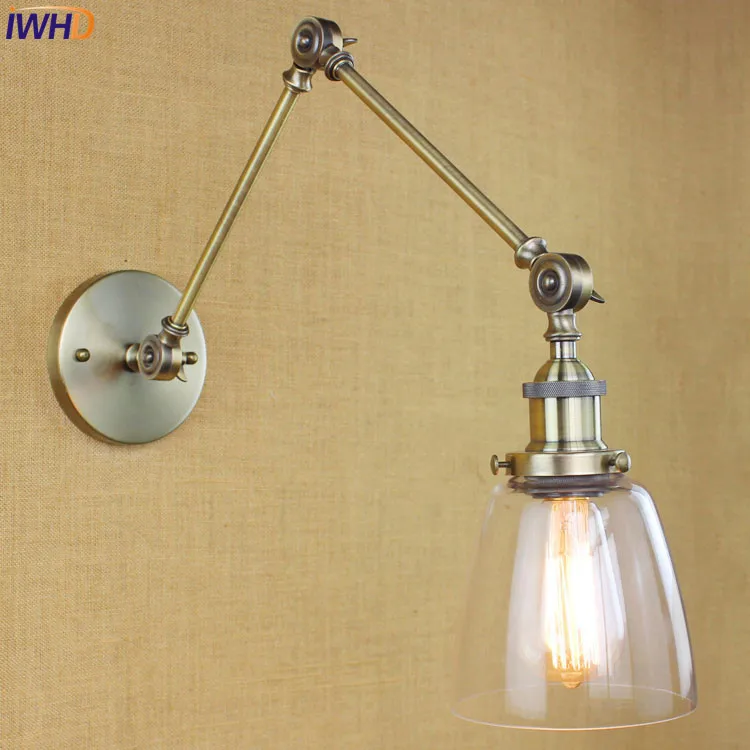 

Glass Ball Loft Industrial Wall Lamp Vintage Adjustable Swing Long Arm Wall Light Fixtures Retro Sconce Appliques Pared LED