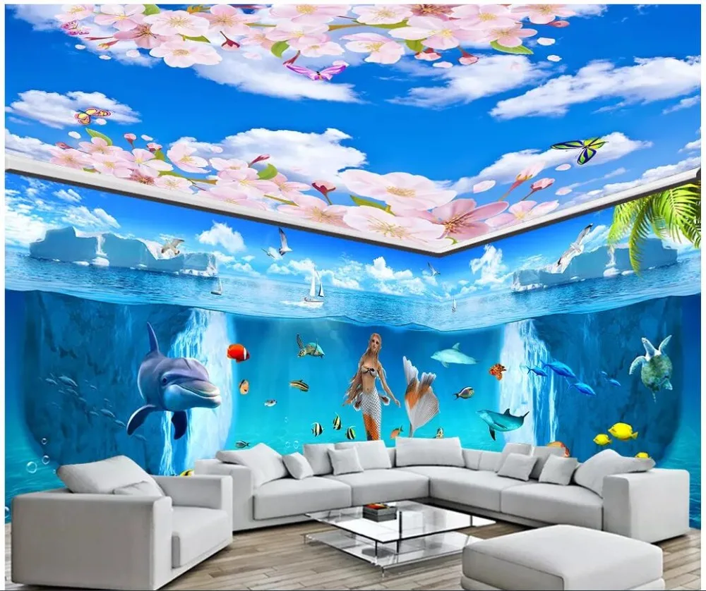 

3d photo wallpaper custom mural Ocean World Dolphin Mermaid Iceberg Landscape Whole House Wall room wallpaper for walls 3 d