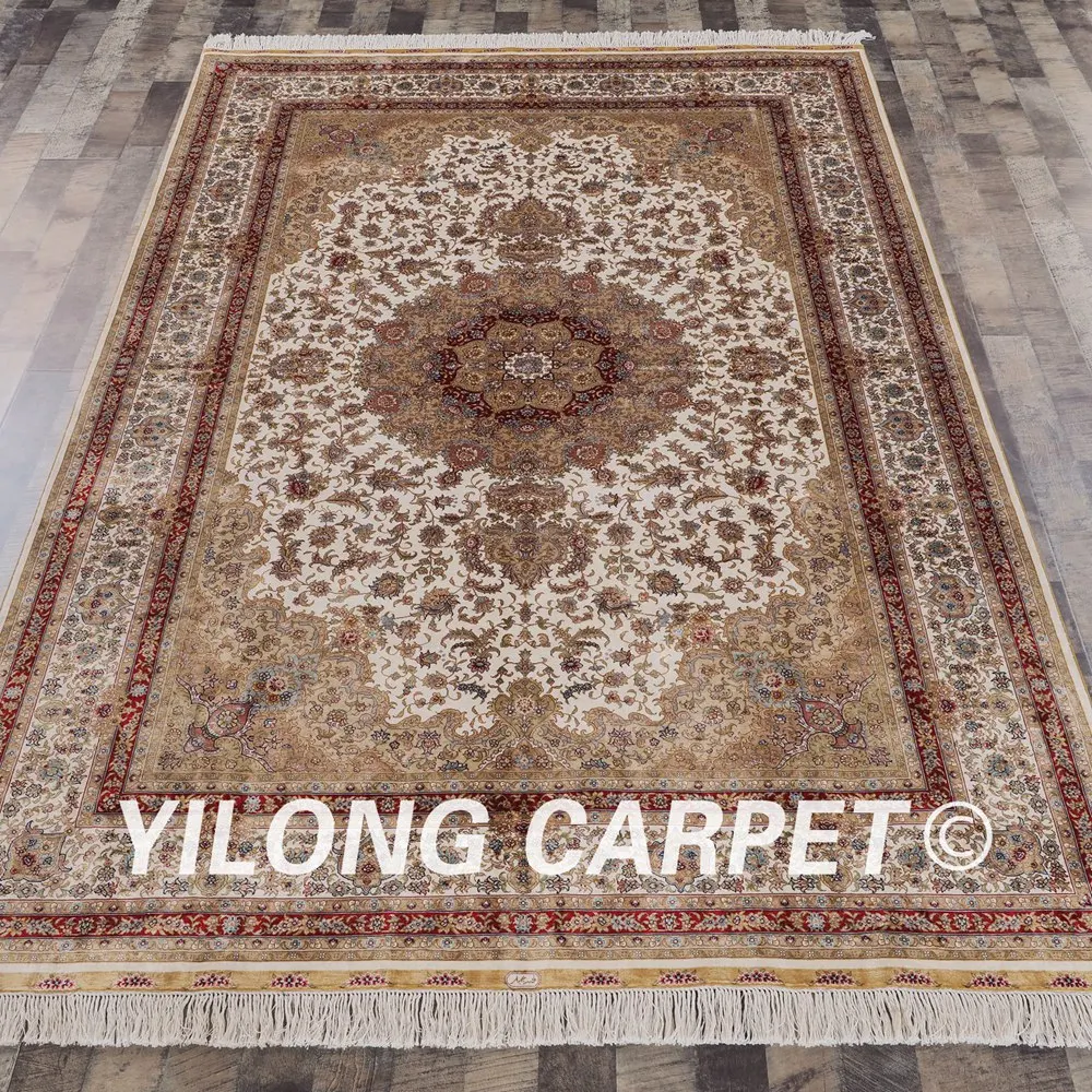 Yilong 6'x9' Традиционный персидский ковер ручной работы медальон шелковый ковер(QZT03A6x9