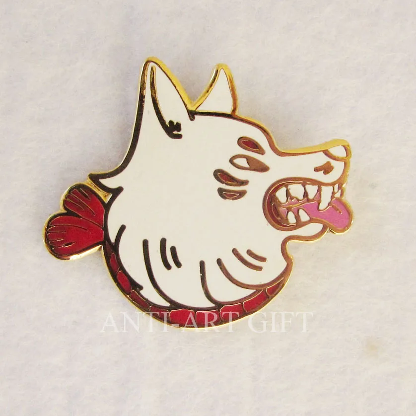 

Custom hard enamel brooch pin wolf design white and red color gold plated