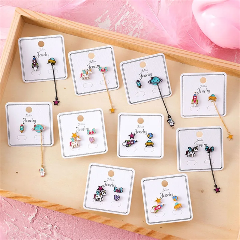 

2018 Korean Cute animal Unicorn Earrings temperament Pentagram Spaceship long dangle Earrings for women fashion jewelry gifts