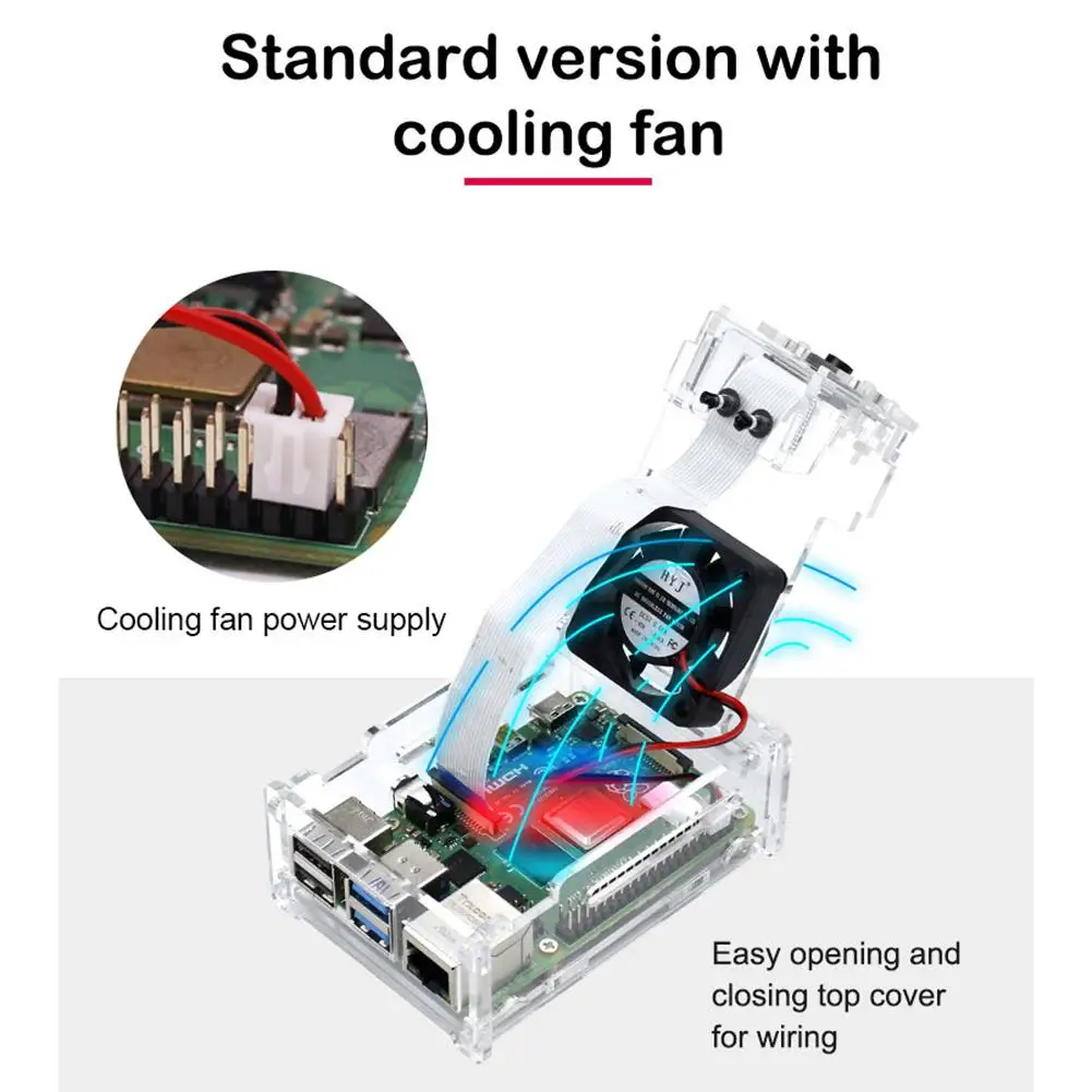3.5 Inch Screen Clear Acrylic Case Enclosure Box with Cooling Fan for Raspberry Pi 4 Model B