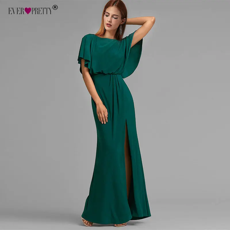 

Robe De Soiree Ever Pretty EZ07736 Elegant Teal Chiffon A-line Leg Slit Short Sleeve Mother of the Bride Dressfor Wedding Party