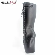 Wonderheel/новые балетные сапоги до колена Laceup 18 см каблук со странным пятки из матовой кожи Модные пикантные Фетиш блокировки замками сапоги
