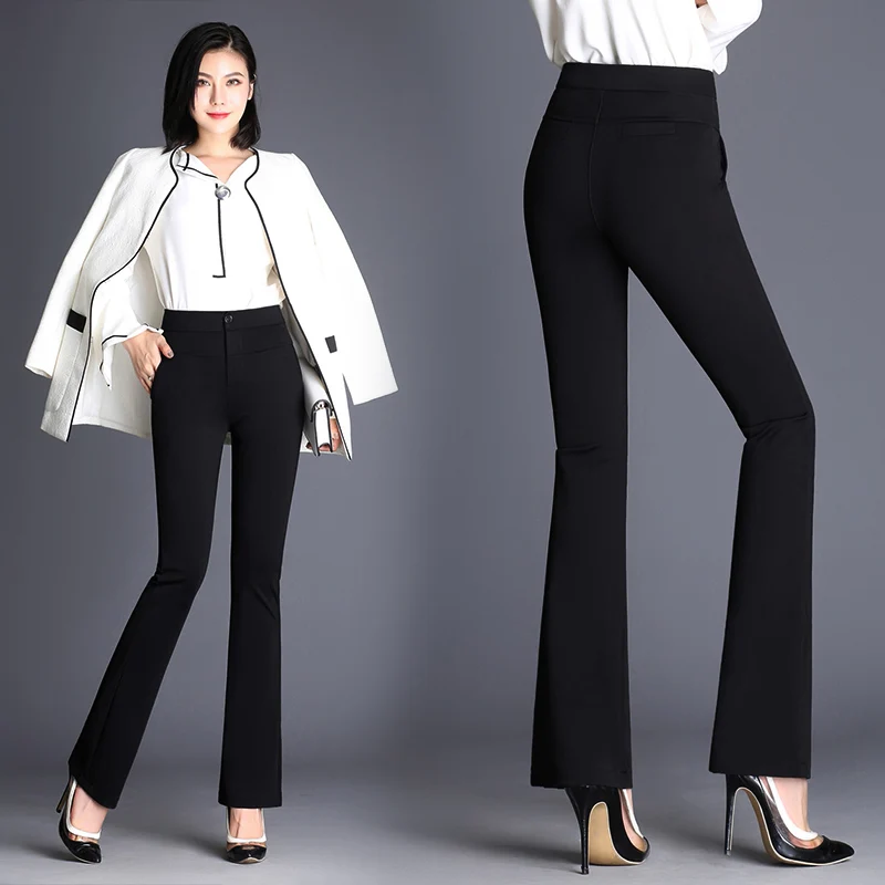 

S-4XL Spring Korean Pants for Women 2019 High Waist Stretch Slim Flare Trousers Women Pants Tight Women Office Lady Flare Pants
