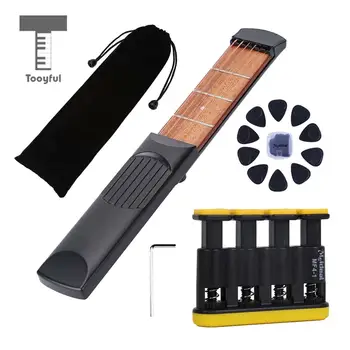 

Tooyful 4 Fret 6 Strings Right-Handed Pocket Guitar Travel Guitar Set for Beginner Kids Practice Tool Finger Exercise