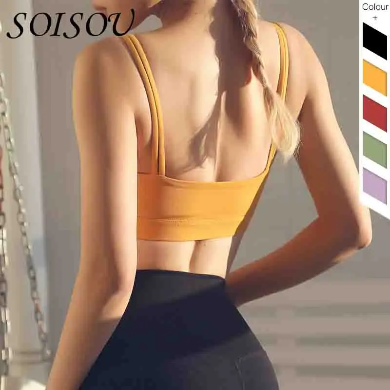 

SOIOU 2019 New Women Bars 5 Colors Fashion Wire Free Push Up Sexy Underwire Double Shoulder Strap Elasticity Fitness Bars