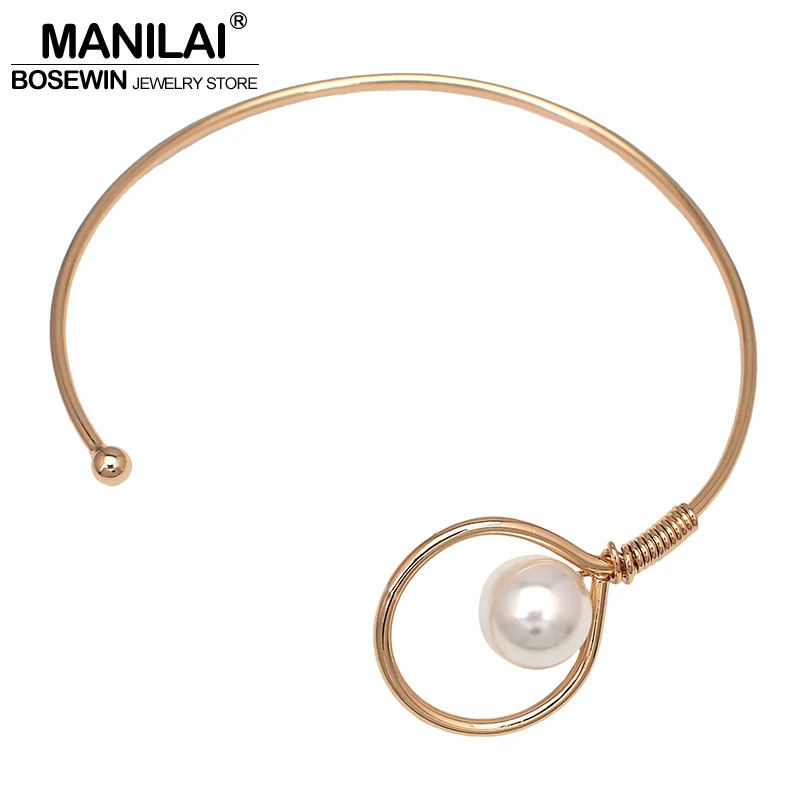 

MANILAI Punk Alloy Bib Torques Chokers Necklaces For Women Imitation Pearl Geometric Statement Collar Necklace Jewelry